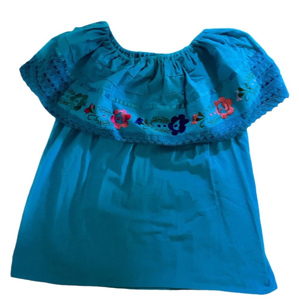 Blue Embroidered Top - Cotton